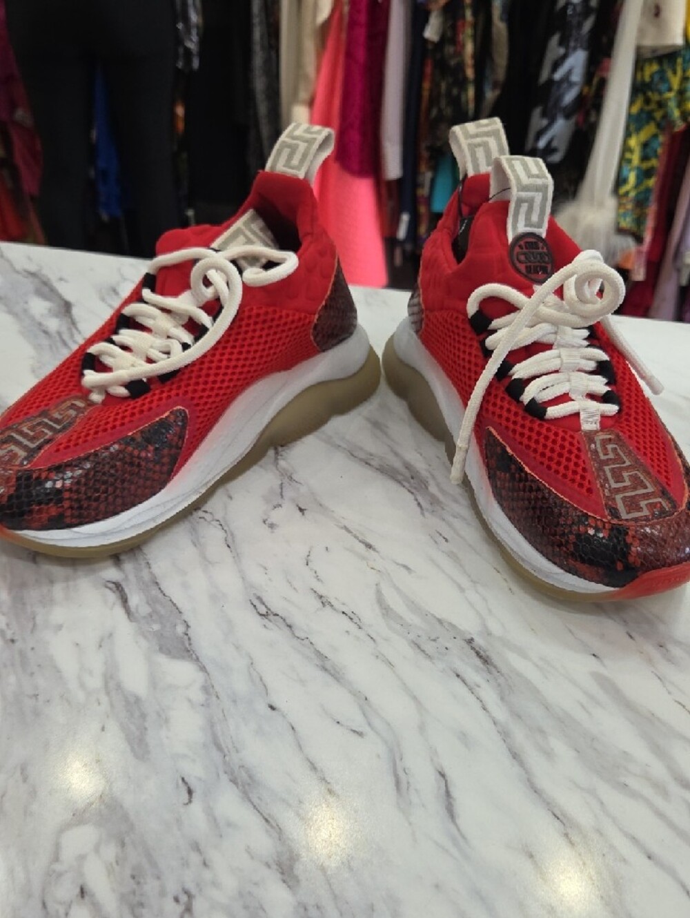 Versace Red Mesh & Snake-Print Women's Sneakers - Picture 8 of 13